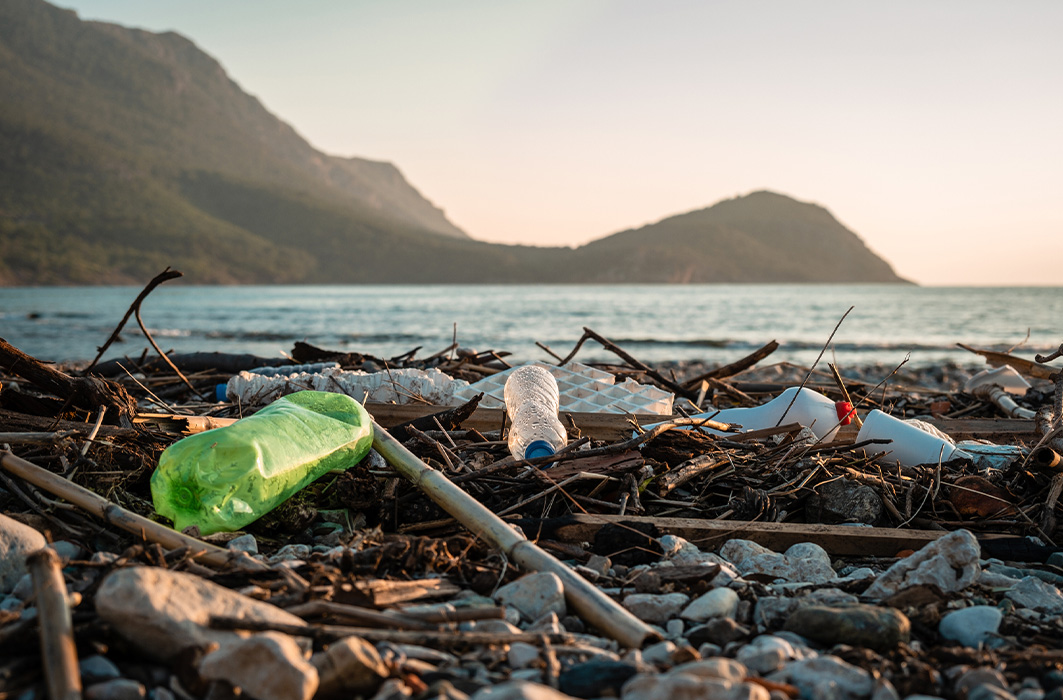Des bouteilles de plastique échouées sur une plage de la Méditerranée.