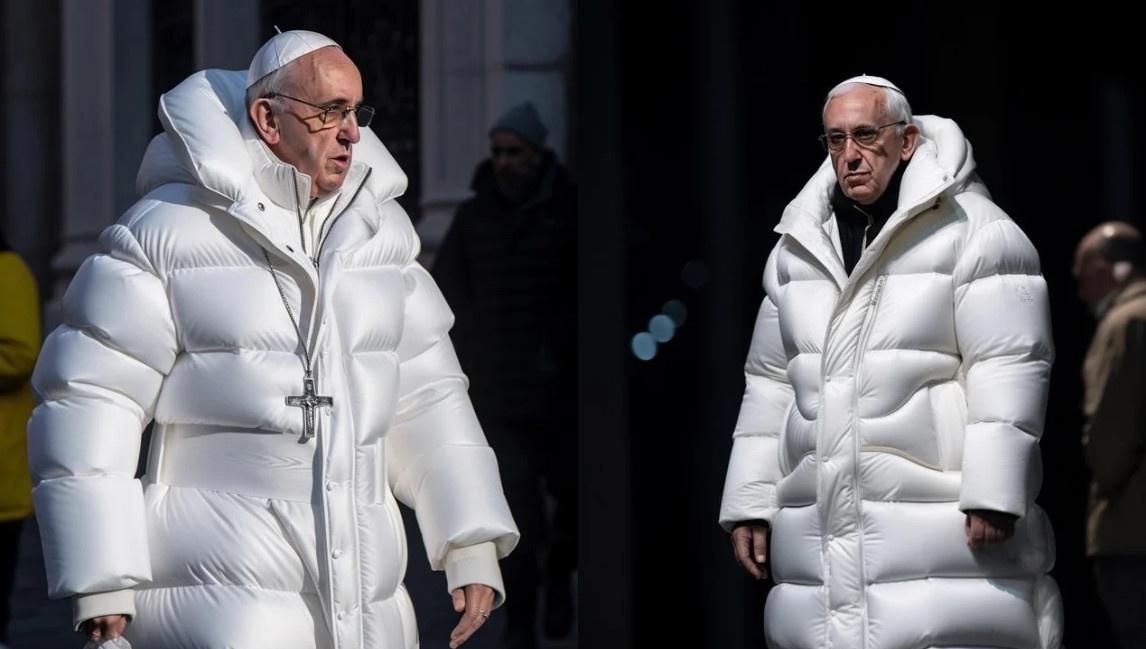 Une image du pape dans un grand manteau créée par le logiciel Midjourney.