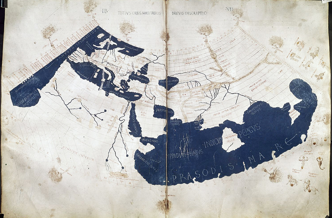 La carte de l'écoumène de Ptolémée, re-dessinée en utilisant la première projection.