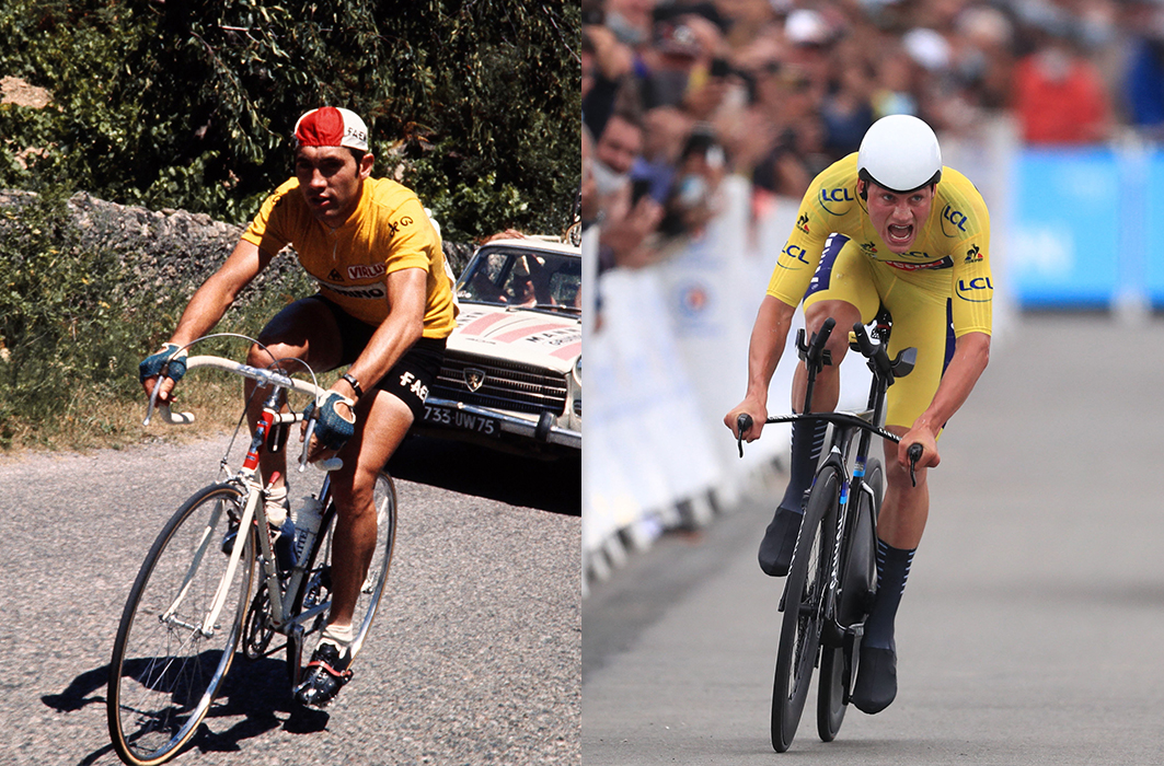 Des cyclistes du tour de France en 1970 et 2021