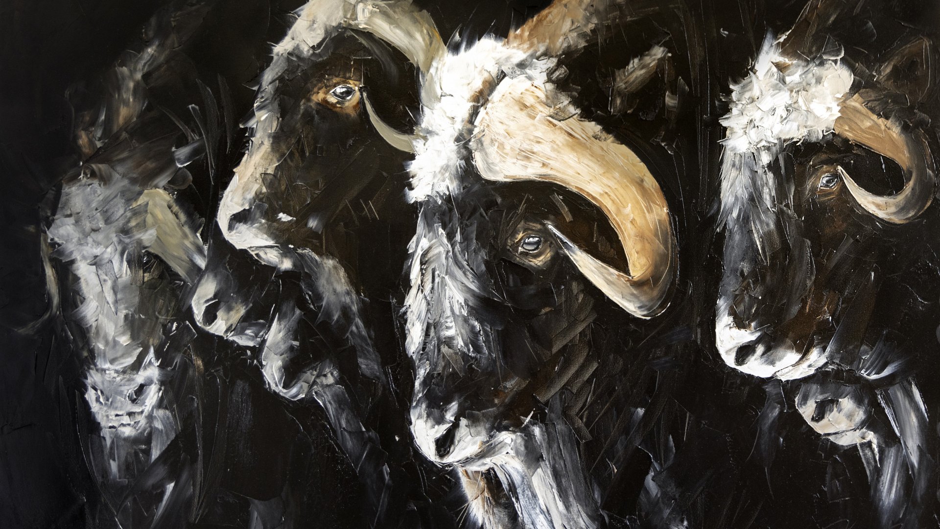 Une peinture de boeufs musqués.