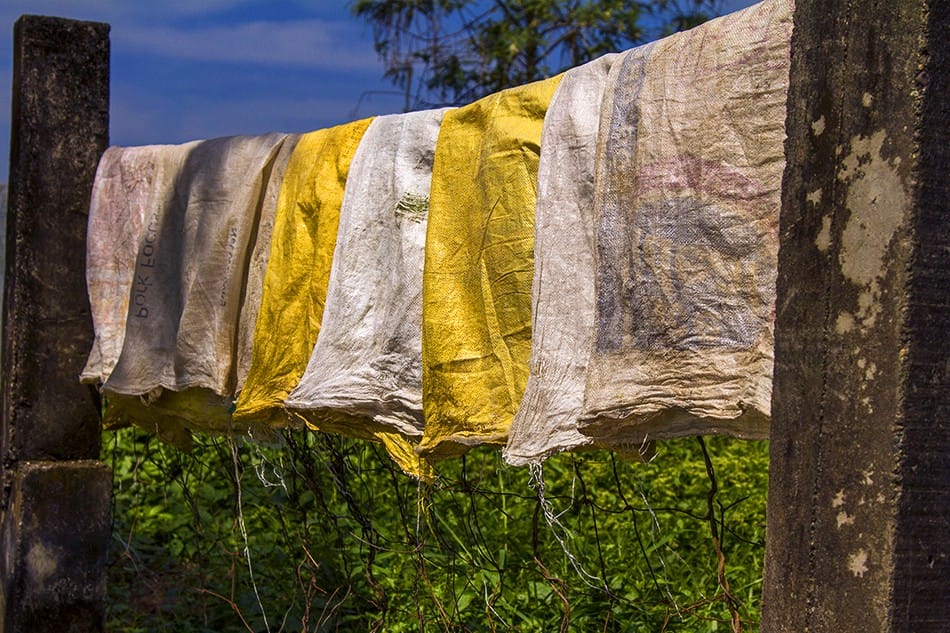 Sacs de riz à sécher