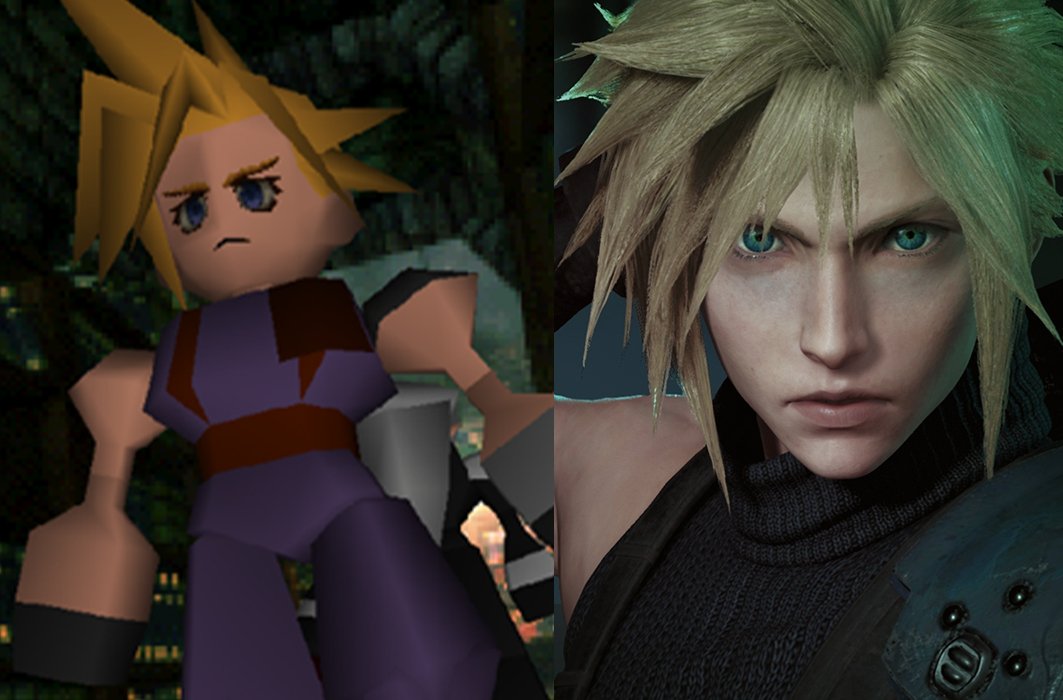 Cloud de Final Fantasy 7, en 1997 et en 2020