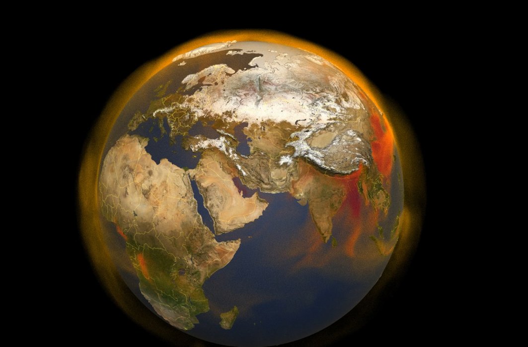 Un rendu visuel montre la concentration du méthane dans l'atmosphère terrestre.
