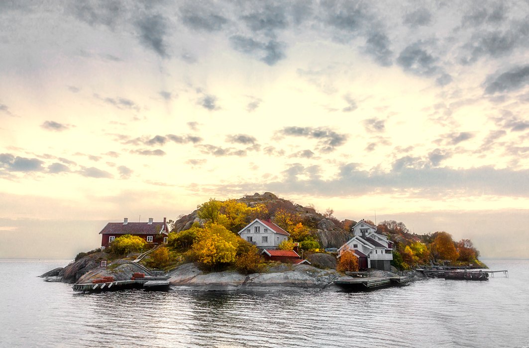 Un village sur une île en Suède.