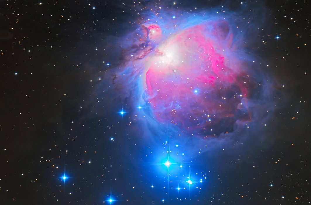 Nébuleuse d'Orion (M42). Située dans l’Épée d’Orion, sous la Ceinture d’Orion, d’une taille d’environ 24 années-lumière et à une distance d’environ 1350 années-lumière (crédit photo Stéphane Simard).